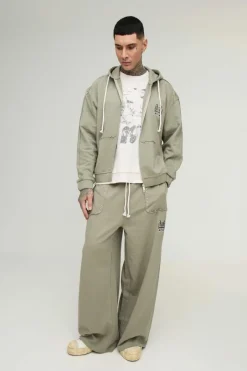 Tall Oversized Boxy Zip Thru Seam Detail Hooded Tracksuit