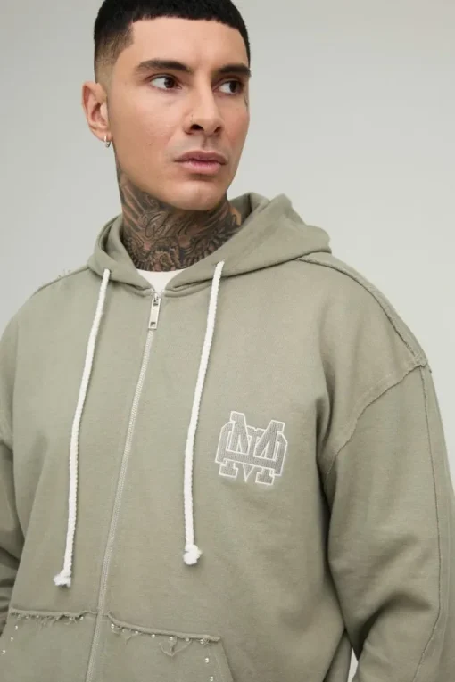 Tall Oversized Boxy Zip Thru Seam Detail Hooded Tracksuit