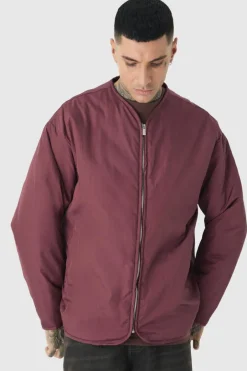 Tall Oversized Collarless Padded Bomber Jacket In Wine