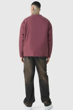 Tall Oversized Collarless Padded Bomber Jacket In Wine