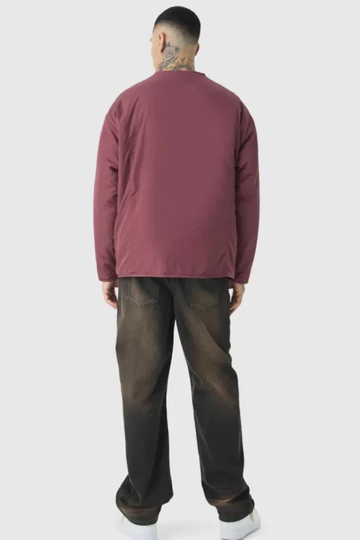 Tall Oversized Collarless Padded Bomber Jacket In Wine