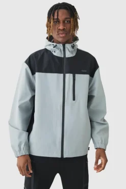 Tall Oversized Colour Block Hooded Windbreaker In Grey