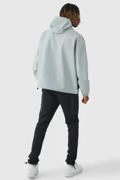 Tall Oversized Colour Block Hooded Windbreaker In Grey