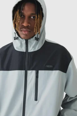 Tall Oversized Colour Block Hooded Windbreaker In Grey