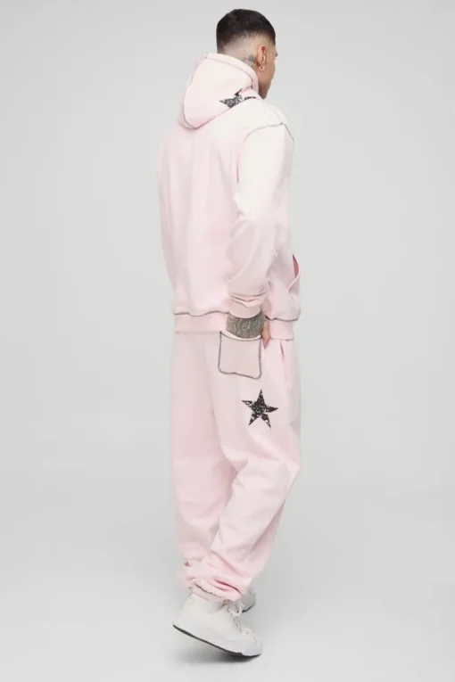 Tall Oversized Contrast Stitch Lmted Hooded Tracksuit
