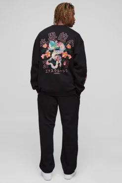 Tall Oversized Dragon Floral Graphic Extended Neck Sweatshirt