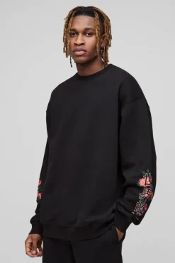 Tall Oversized Dragon Floral Graphic Extended Neck Sweatshirt