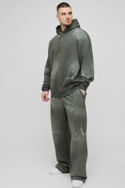 Tall Oversized Embroidered Spray Wash Wide Fit Boxer Jogger Tracksuit