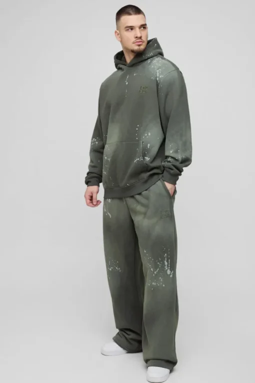 Tall Oversized Embroidered Spray Wash Wide Fit Boxer Jogger Tracksuit