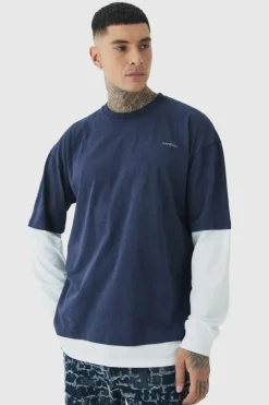 Tall Oversized Faux Long Sleeve Acid Wash T-Shirt