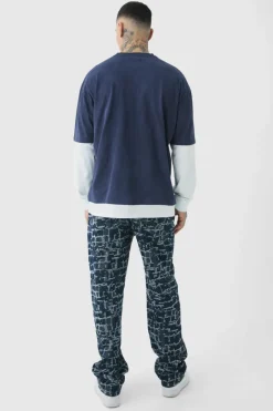 Tall Oversized Faux Long Sleeve Acid Wash T-Shirt