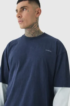 Tall Oversized Faux Long Sleeve Acid Wash T-Shirt