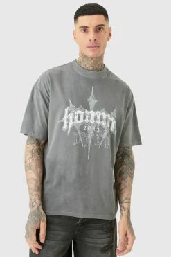 Tall Oversized Homme Cross T-shirt In Grey