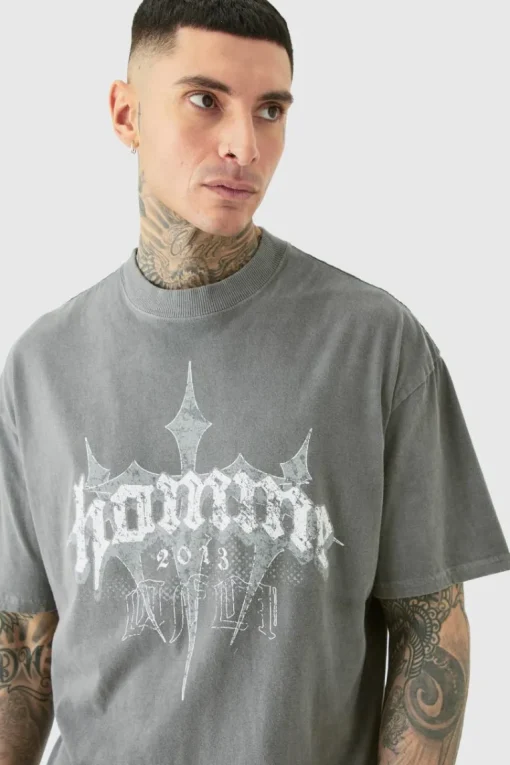 Tall Oversized Homme Cross T-shirt In Grey