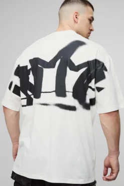 Tall Oversized Homme Graffiti Print Large Scale T-Shirt
