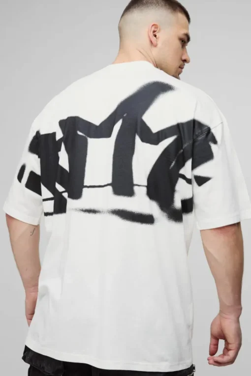 Tall Oversized Homme Graffiti Print Large Scale T-Shirt