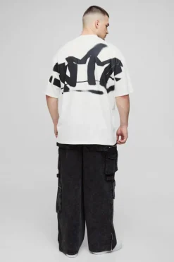 Tall Oversized Homme Graffiti Print Large Scale T-Shirt