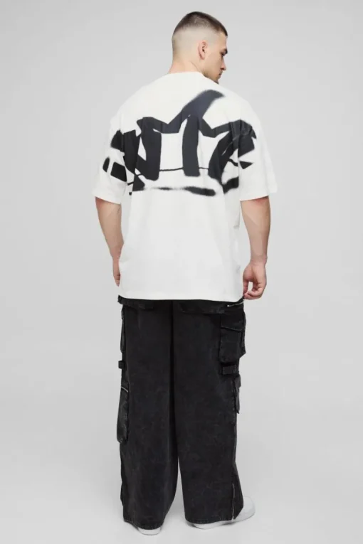 Tall Oversized Homme Graffiti Print Large Scale T-Shirt