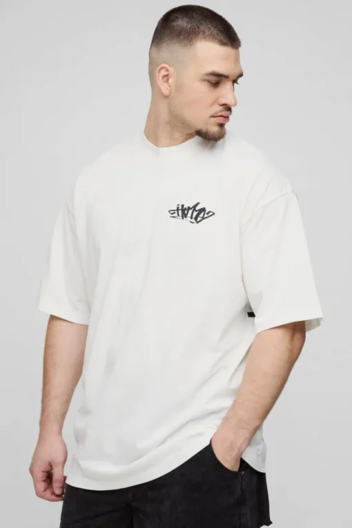 Tall Oversized Homme Graffiti Print Large Scale T-Shirt
