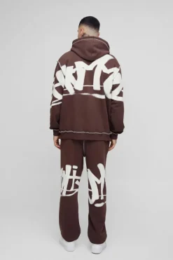 Tall Oversized Man Graffiti Rope Drawcord Hooded Tracksuit