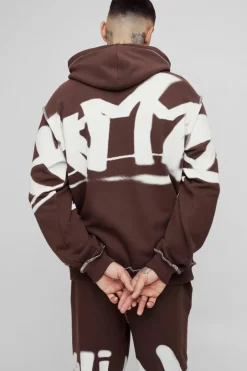 Tall Oversized Man Graffiti Rope Drawcord Hooded Tracksuit