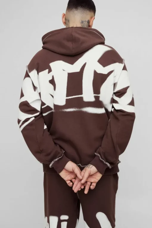 Tall Oversized Man Graffiti Rope Drawcord Hooded Tracksuit