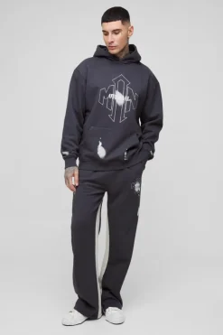 Tall Oversized Man Paint Splatter Hooded Relaxed Flare Tracksuit