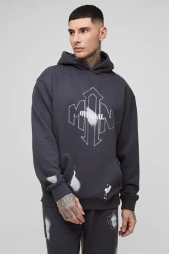 Tall Oversized Man Paint Splatter Hooded Relaxed Flare Tracksuit