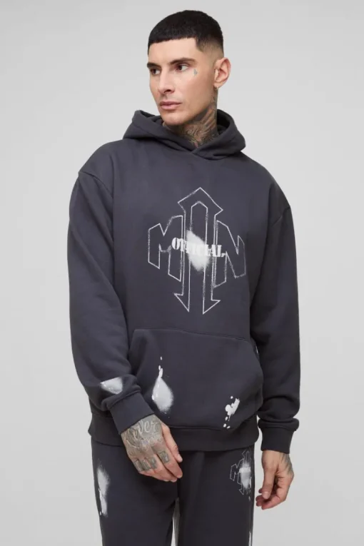 Tall Oversized Man Paint Splatter Hooded Relaxed Flare Tracksuit