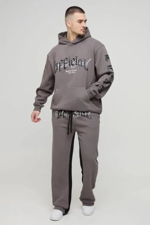 Tall Oversized Official Embroidery Hooded Relaxed Flare Tracksuit