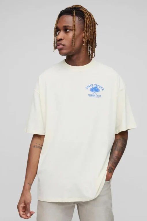 Tall Oversized Saint Tropez Print T-shirt