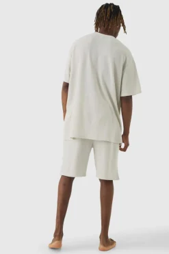 Tall Oversized Waffle Lounge Short Set In Grey