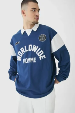 Tall Oversized Worldwide Applique Rugby Polo