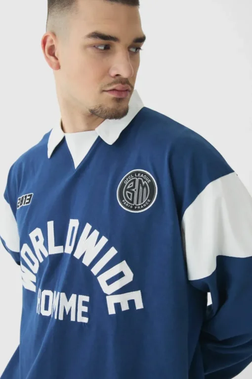 Tall Oversized Worldwide Applique Rugby Polo