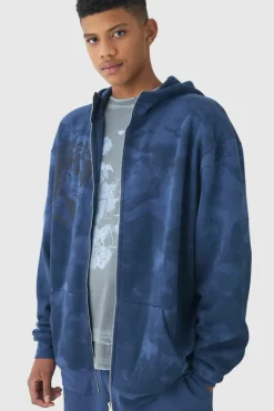 Tall Oversized Zip Thru Renaissance Print Hoodie