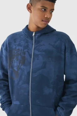Tall Oversized Zip Thru Renaissance Print Hoodie