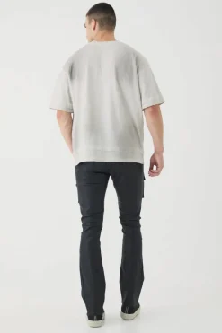Tall PU Coated Stacked Flared Gusset Cargo Jeans