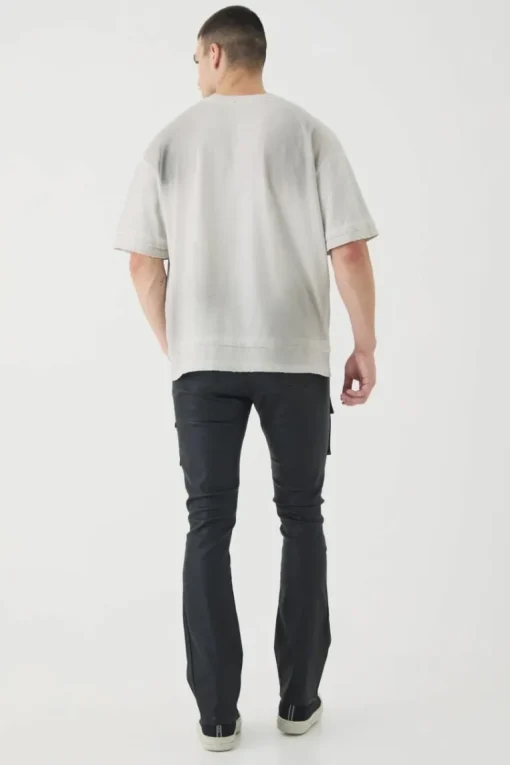 Tall PU Coated Stacked Flared Gusset Cargo Jeans