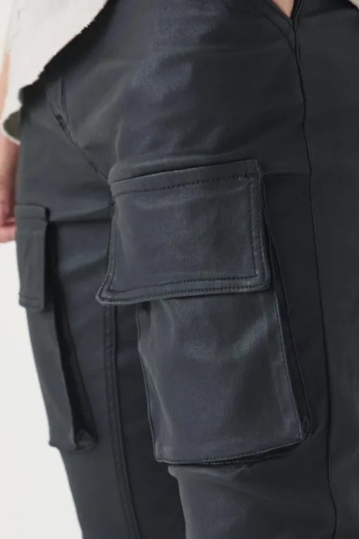 Tall PU Coated Stacked Flared Gusset Cargo Jeans