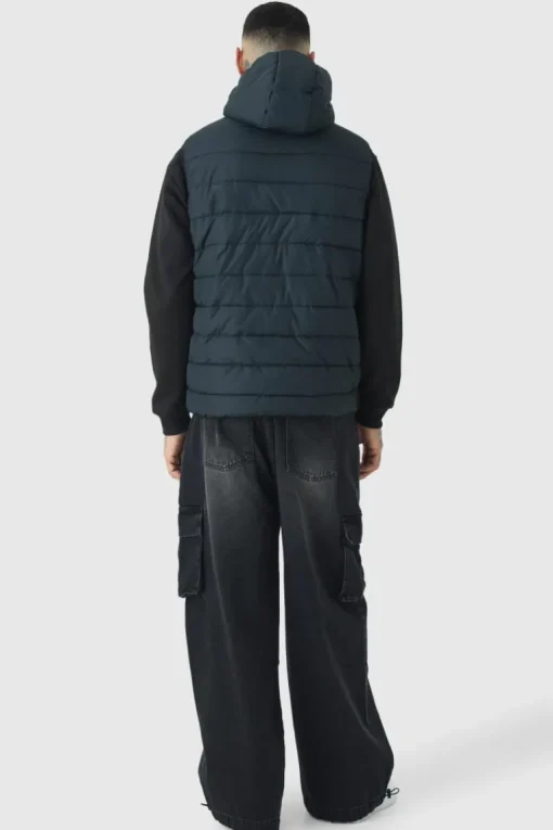 Tall Quilted Zip Through Hooded Gilet In Black