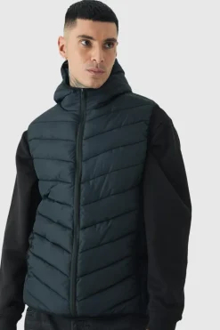 Tall Quilted Zip Through Hooded Gilet In Black