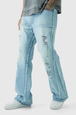 Tall Raw Edge Rip & Repair Carpenter Panel Relaxed Fit Flared Jeans