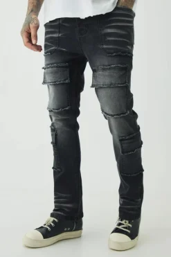 Tall Raw Seam Detail Stretch Skinny Cargo Flared Jeans