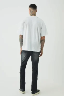 Tall Raw Seam Detail Stretch Skinny Cargo Flared Jeans