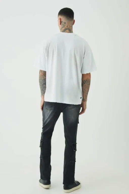 Tall Raw Seam Detail Stretch Skinny Cargo Flared Jeans