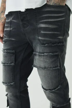 Tall Raw Seam Detail Stretch Skinny Cargo Flared Jeans