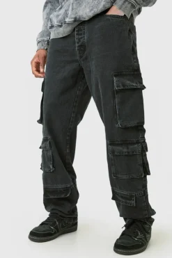Tall Relaxed Fit Acid Wash Cargo Jeans