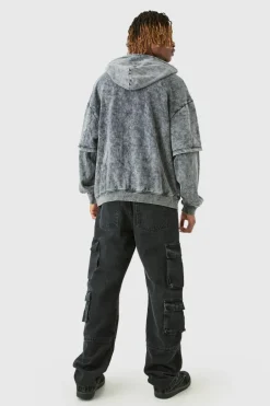 Tall Relaxed Fit Acid Wash Cargo Jeans