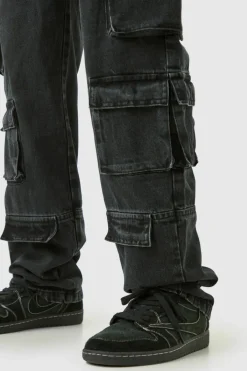 Tall Relaxed Fit Acid Wash Cargo Jeans