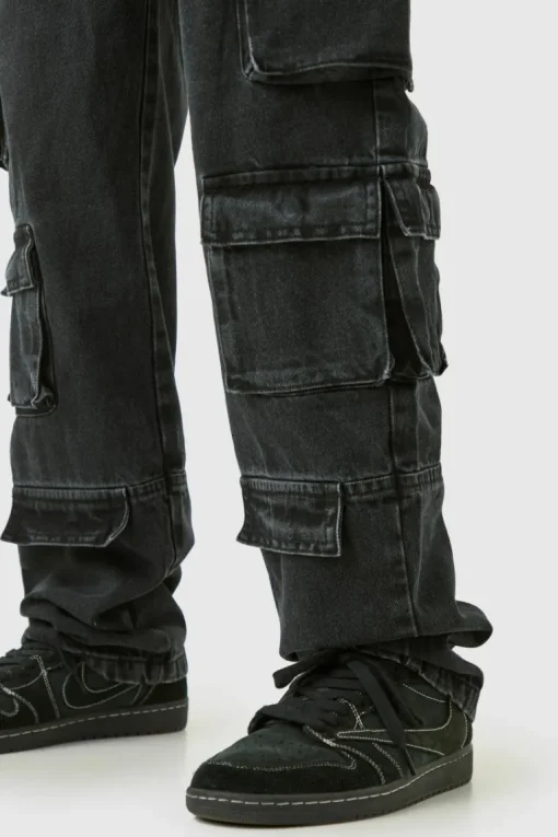 Tall Relaxed Fit Acid Wash Cargo Jeans